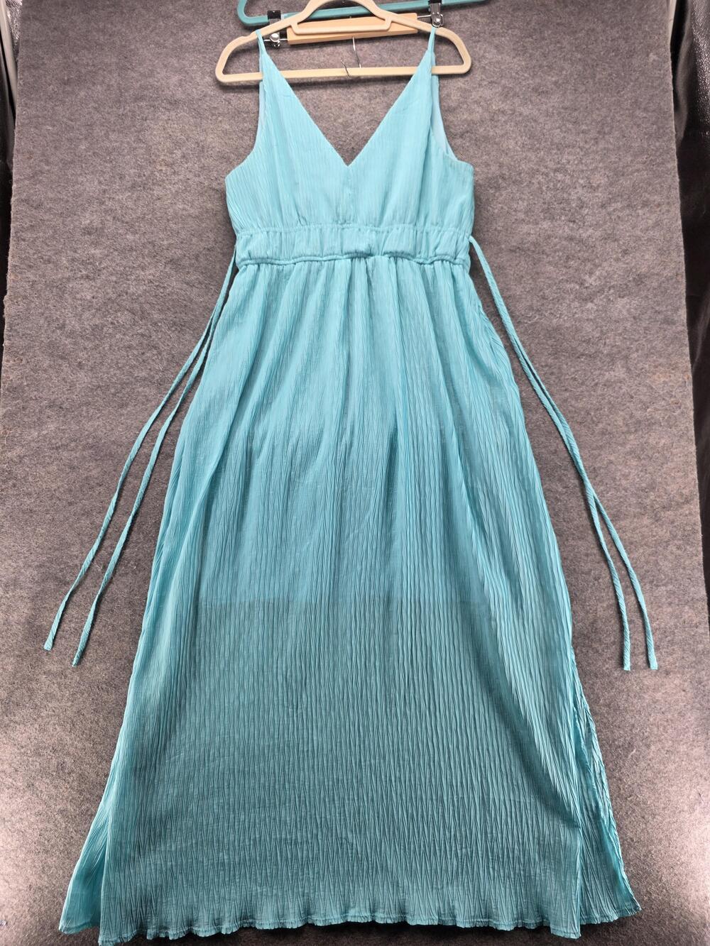 Taylor Dress Womens M Blue Maxi Sundress V-Neck Pleated Chiffon Lined Strappy - Picture 7 of 7
